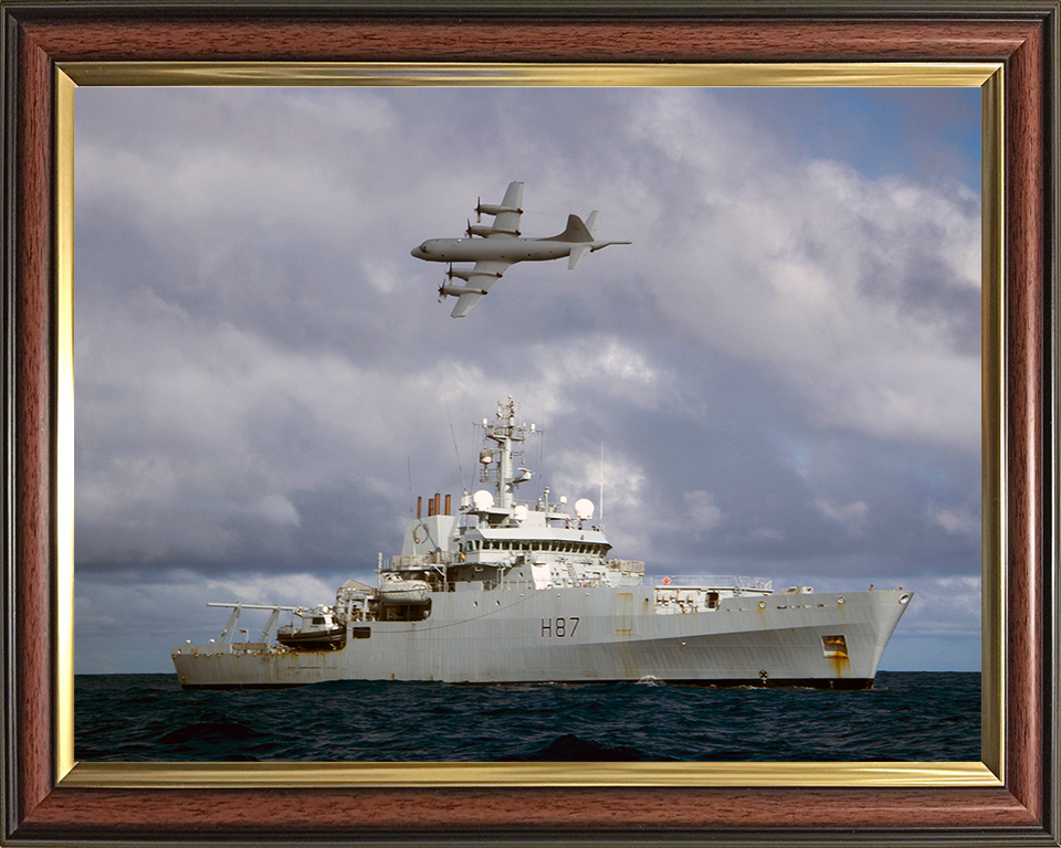 HMS Echo (H87) Photo Print - With AP3C Orion Plane - Royal Navy Echo Class Survey Vessel Hampshire Prints 10 x 8 Classic Frame No