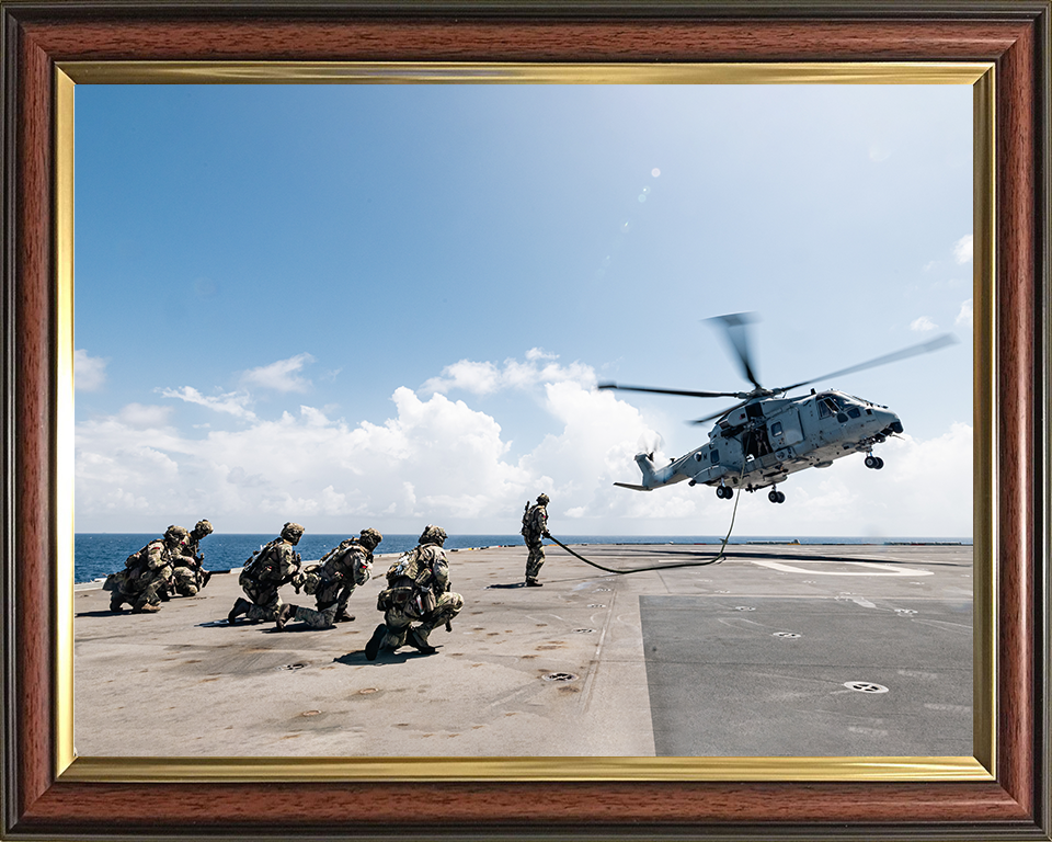 Royal Marines Fast Rope from a Merlin Helicopter Photo Print - 42 Commando Hampshire Prints 10 x 8 Classic Frame No