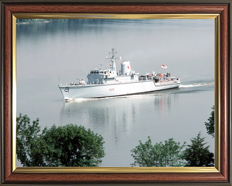 HMS Brecon (M29) Royal Navy Hunt Class Mine Warfare Vessel Entering Harbour Photo Print Wall Art Decor Posters, Prints, & Visual Artwork Hampshire Prints 10 x 8 Classic Frame No