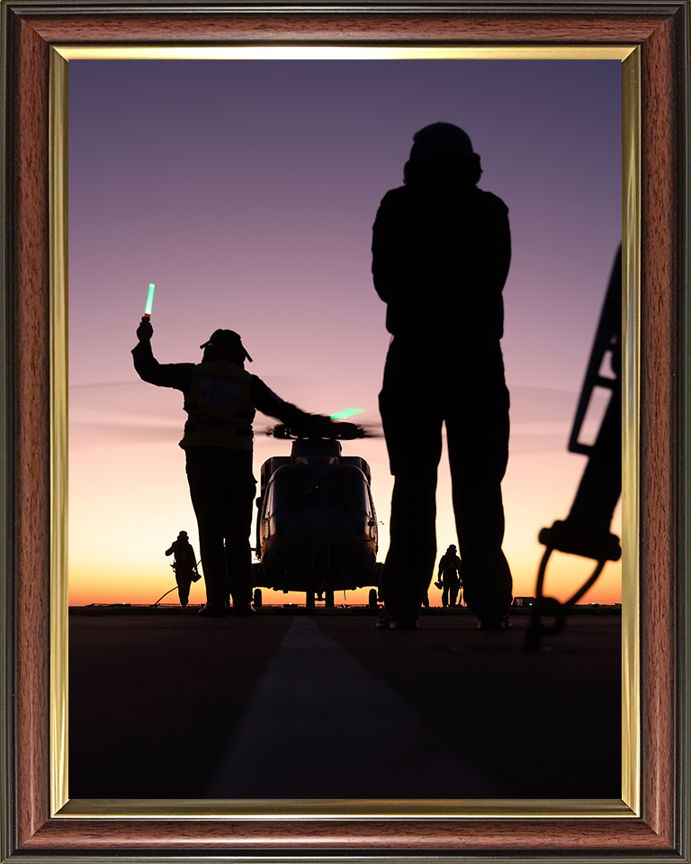 Merlin Helicopter on a Flight Deck with Crew Photo Print - Royal Navy Aircraft Hampshire Prints 10 x 8 Classic Frame No