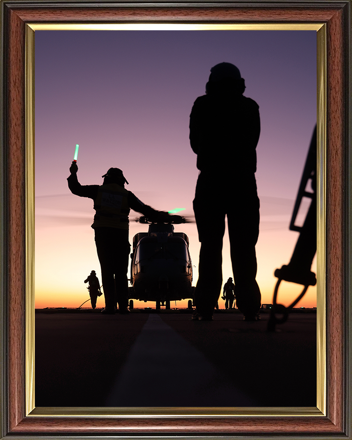 Merlin Helicopter on a Flight Deck with Crew Photo Print - Royal Navy Aircraft Hampshire Prints 10 x 8 Classic Frame No