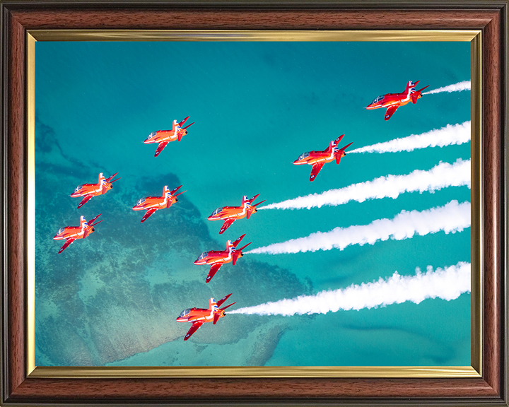 RAF Red Arrows fly over the sea in Formation Photo Print - Royal Air Force Aircraft Hampshire Prints 10 x 8 Classic Frame No