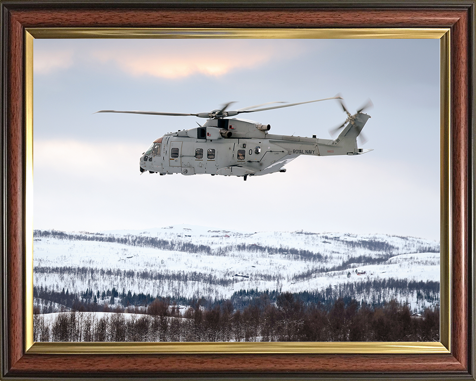 Merlin MK4 Helicopter above Norway 2026 Royal Navy Aircraft Photo Print Wall Art Naval Decor UK Posters, Prints, & Visual Artwork Hampshire Prints 10 x 8 Classic Frame No