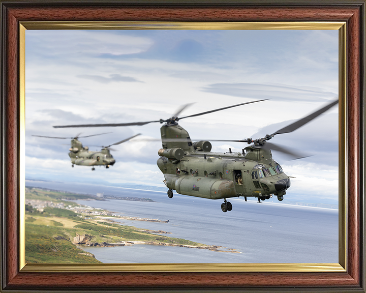 Two RAF Chinook Helicopters in Flight Photo Print - Royal Air Force Aircraft Hampshire Prints 10 x 8 Classic Frame No
