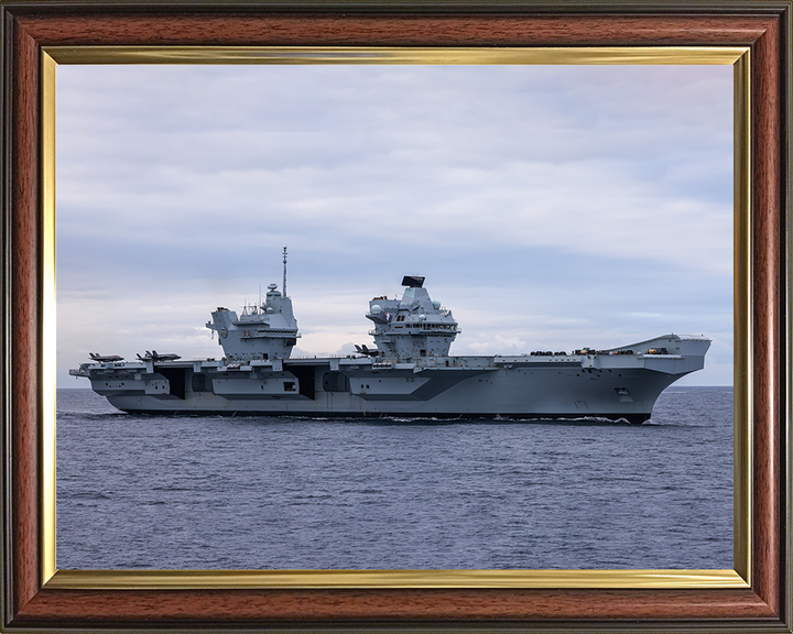 HMS Prince of Wales (R09) Photo Print - Underway Sea 2024 - Royal Navy Queen Elizabeth Class Aircraft Carrier Hampshire Prints 10 x 8 Classic Frame No
