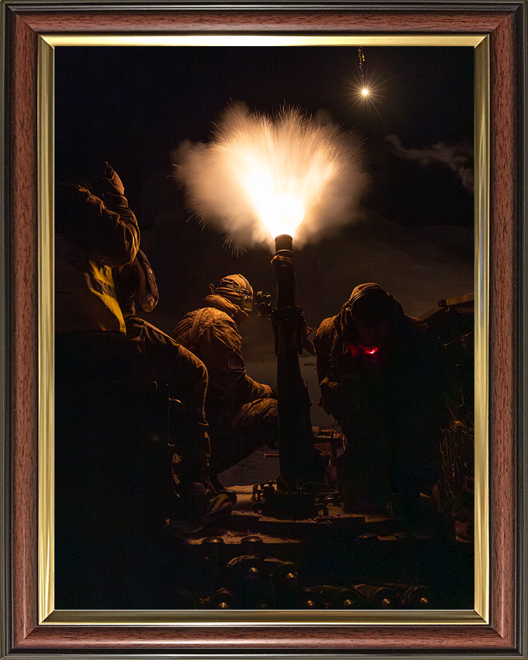 Royal Marine Commando Mortar Team Night Firing Photo Print 45 Commando Marines Wall Art Military Decor UK Posters, Prints, & Visual Artwork Hampshire Prints 10 x 8 Classic Frame No