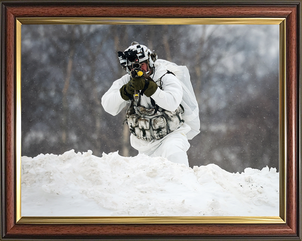 Royal Marine Aims During Cold Weather exercise Photo Print 40 Commando Marines Wall Art Military Decor UK Posters, Prints, & Visual Artwork Hampshire Prints 10 x 8 Classic Frame No