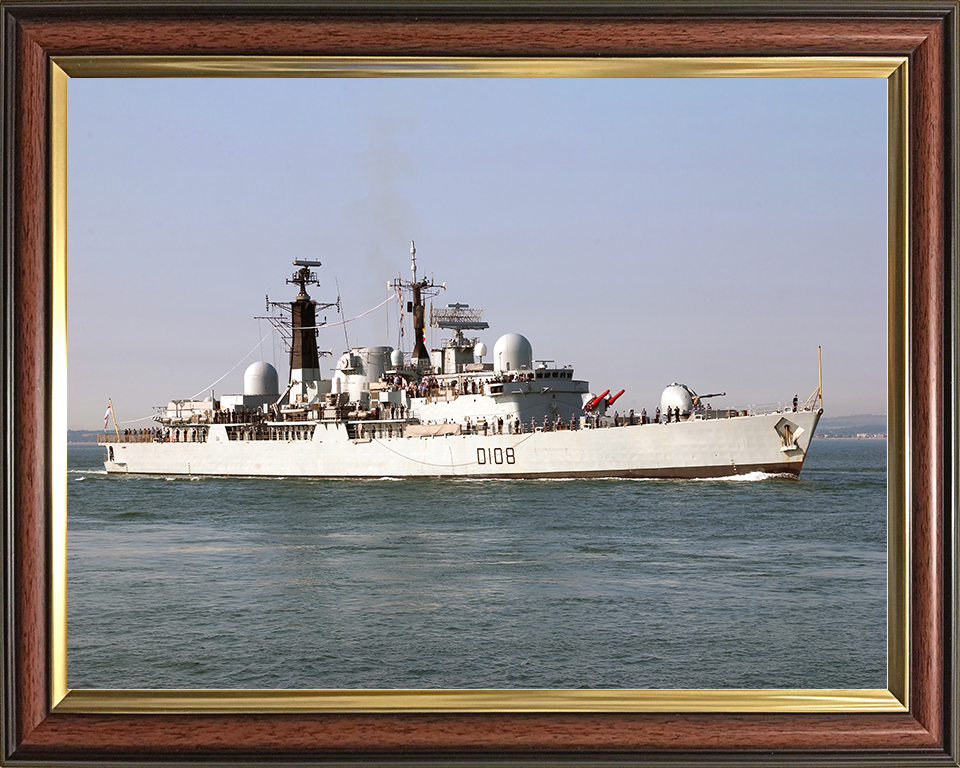 HMS Cardiff (D108) Royal Navy Type 42 Destroyer With Paying Off Pennant Photo Print Wall Art Decor Posters, Prints, & Visual Artwork Hampshire Prints 10 x 8 Classic Frame No