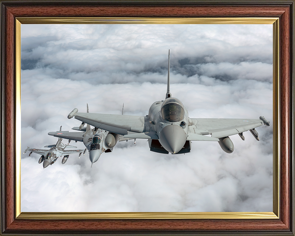 RAF Typhoon an F-16 and MiG-29 Jets Photo Print - Royal Air Force Aircraft Hampshire Prints 10 x 8 Classic Frame No