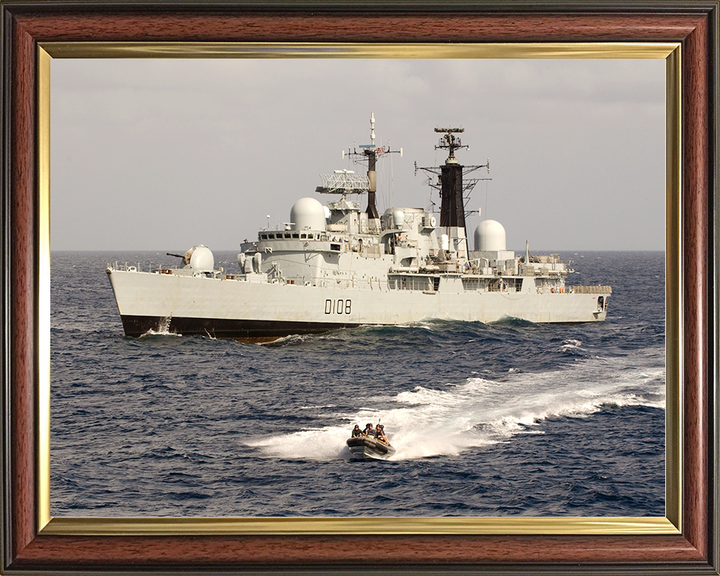 HMS Cardiff (D108) Royal Navy Type 42 Destroyer With RIB Photo Print Wall Art Decor Posters, Prints, & Visual Artwork Hampshire Prints 10 x 8 Classic Frame No