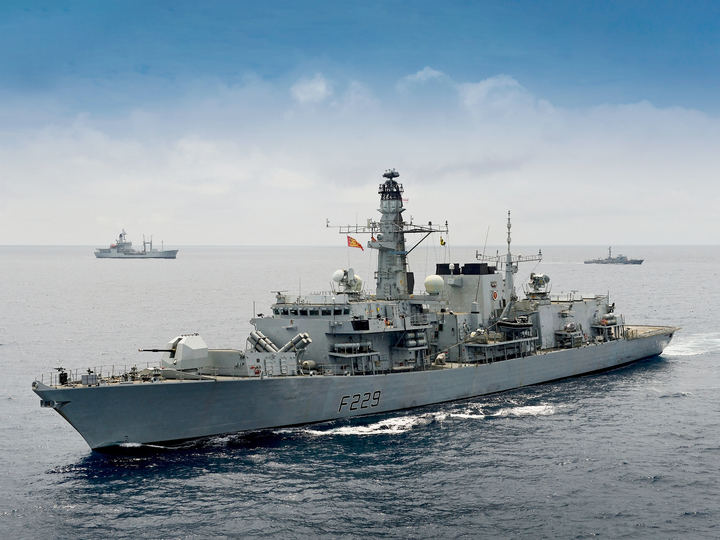 HMS Lancaster F229 Type 23 Frigate 2015 Low Port Side View