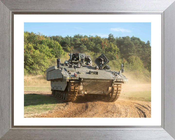 AJAX Armoured Fighting Vehicle at Speed 2024 British Army Vehicle Photo Print Wall Art Military Decor UK Posters, Prints, & Visual Artwork Hampshire Prints 10 x 8 Silver Frame Yes