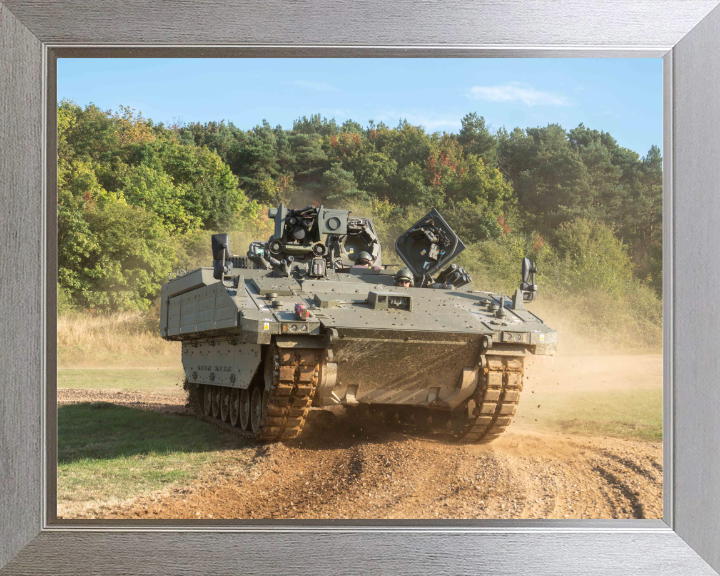 AJAX Armoured Fighting Vehicle at Speed 2024 British Army Vehicle Photo Print Wall Art Military Decor UK Posters, Prints, & Visual Artwork Hampshire Prints 10 x 8 Silver Frame No
