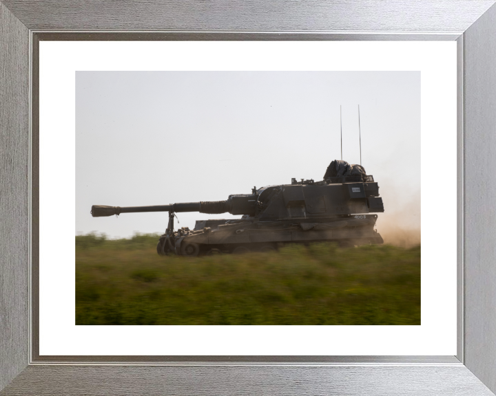 British Army AS90 Self Propelled Artillery Vehicle Photo Print Wall Art Military Decor Poster Posters, Prints, & Visual Artwork Hampshire Prints 10 x 8 Silver Frame Yes