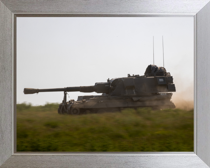 British Army AS90 Self Propelled Artillery Vehicle Photo Print Wall Art Military Decor Poster Posters, Prints, & Visual Artwork Hampshire Prints 10 x 8 Silver Frame No