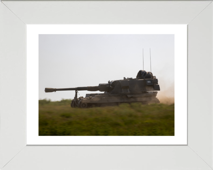 British Army AS90 Self Propelled Artillery Vehicle Photo Print Wall Art Military Decor Poster Posters, Prints, & Visual Artwork Hampshire Prints 10 x 8 White Frame Yes