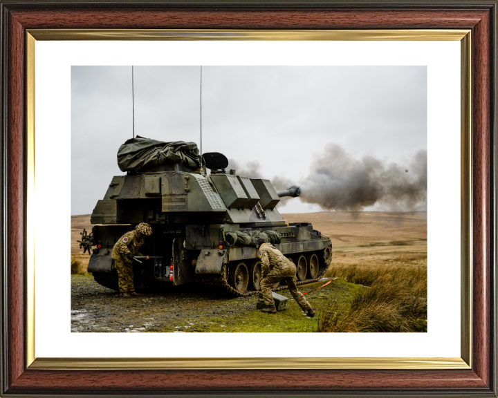 AS90 Self Propelled Artillery Vehicle firing British Army Vehicle Photo Print Wall Art Military Decor UK Posters, Prints, & Visual Artwork Hampshire Prints 10 x 8 Classic Frame Yes