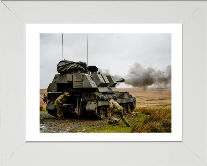AS90 Self Propelled Artillery Vehicle firing British Army Vehicle Photo Print Wall Art Military Decor UK Posters, Prints, & Visual Artwork Hampshire Prints 10 x 8 White Frame Yes