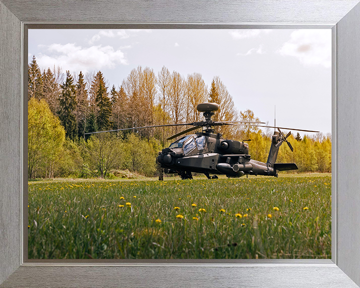 Army air Corps Apache Helicopter on the Ground Photo Print - British Army Posters, Prints, & Visual Artwork Hampshire Prints 10 x 8 Silver Frame No