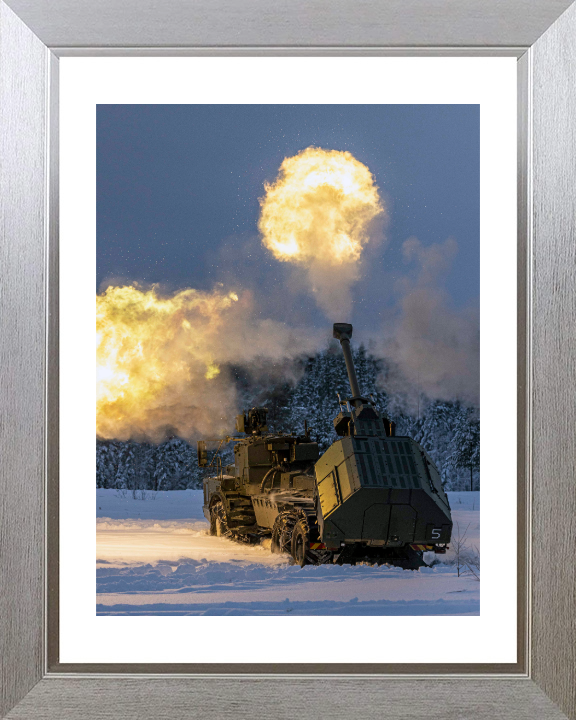 Archer artillery 155mm gun firing British Army Vehicle Photo Print Wall Art Military Decor UK Posters, Prints, & Visual Artwork Hampshire Prints 10 x 8 Silver Frame Yes