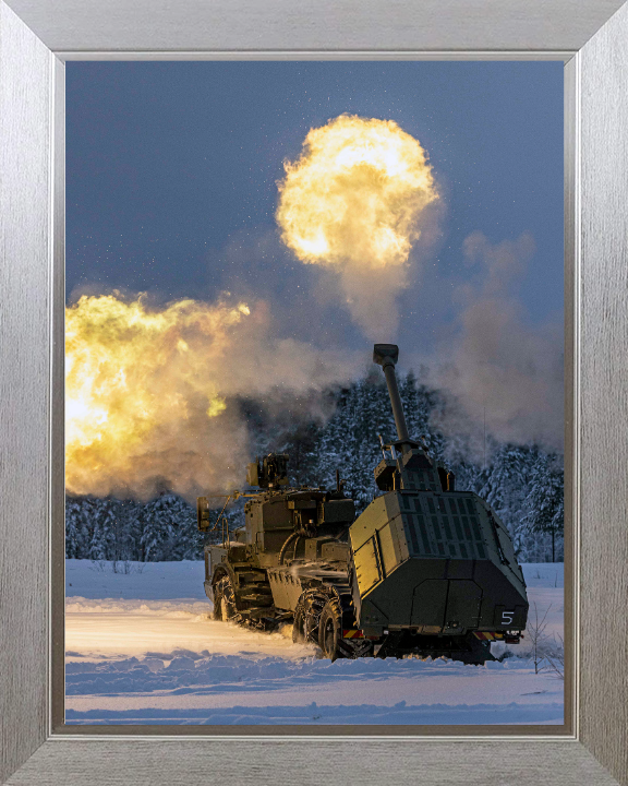 Archer artillery 155mm gun firing British Army Vehicle Photo Print Wall Art Military Decor UK Posters, Prints, & Visual Artwork Hampshire Prints 10 x 8 Silver Frame No