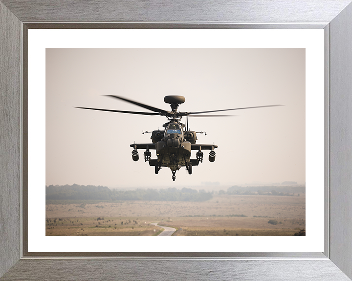 Army AH-64E Apache Helicopter Photo Print - British Army Posters, Prints, & Visual Artwork Hampshire Prints 10 x 8 Silver Frame Yes