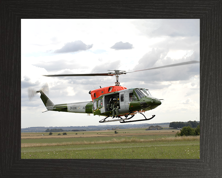 Army Air Corps Bell 212 Helicopter taking off Photo Print - British Army Posters, Prints, & Visual Artwork Hampshire Prints 10 x 8 Black Frame No