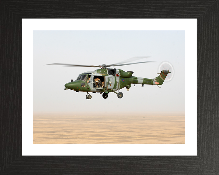 Army Air Corps Lynx 9A Helicopter in Flight Photo Print - British Army Posters, Prints, & Visual Artwork Hampshire Prints 10 x 8 Black Frame Yes