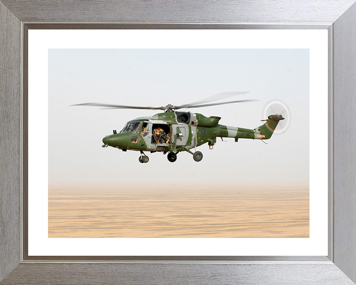 Army Air Corps Lynx 9A Helicopter in Flight Photo Print - British Army Posters, Prints, & Visual Artwork Hampshire Prints 10 x 8 Silver Frame Yes