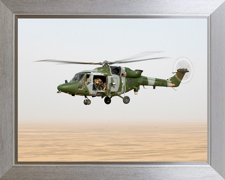 Army Air Corps Lynx 9A Helicopter in Flight Photo Print - British Army Posters, Prints, & Visual Artwork Hampshire Prints 10 x 8 Silver Frame No