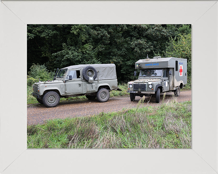 British Army Army Land Rover Pulse and Battlefield Ambulance Photo Print Wall Art Military Vehicle Decor Posters, Prints, & Visual Artwork Hampshire Prints 10 x 8 White Frame No