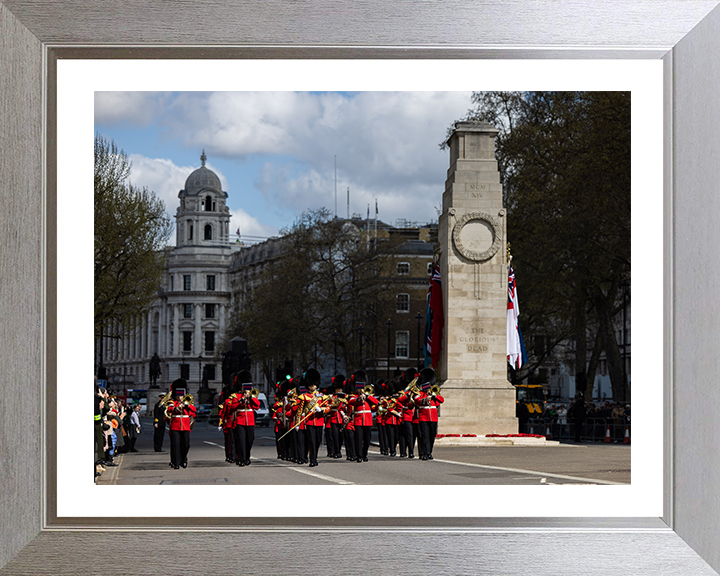 Band of the Coldstream Guards march past The Cenotaph Photo Print - British Army Posters, Prints, & Visual Artwork Hampshire Prints 10 x 8 Silver Frame Yes
