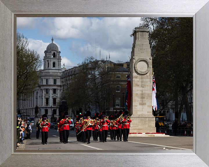 Band of the Coldstream Guards march past The Cenotaph Photo Print - British Army Posters, Prints, & Visual Artwork Hampshire Prints 10 x 8 Silver Frame No