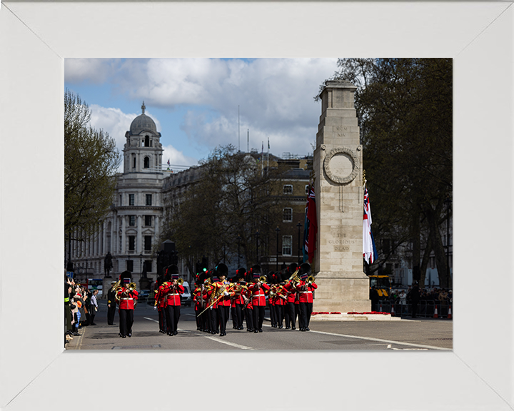 Band of the Coldstream Guards march past The Cenotaph Photo Print - British Army Posters, Prints, & Visual Artwork Hampshire Prints 10 x 8 White Frame No