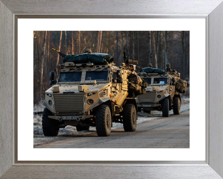 British Army Foxhound vehicles Photo Print Wall Art Military Decor Posters Posters, Prints, & Visual Artwork Hampshire Prints 10 x 8 Silver Frame Yes