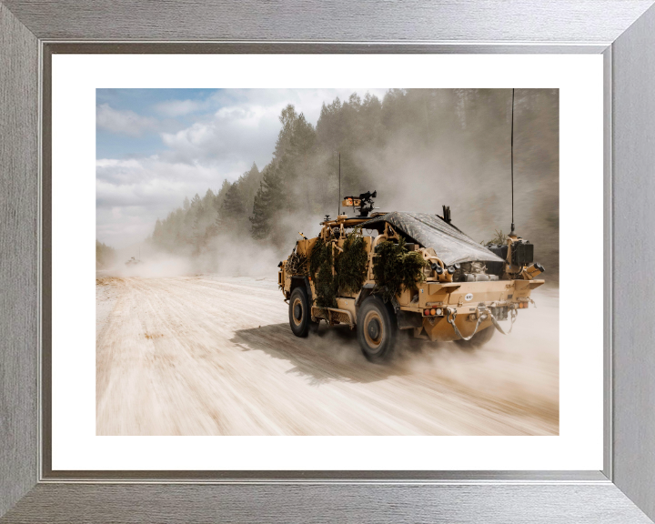 British Army Jackal 2 reconnaissance Vehicle Photo Print Wall Art Military Decor Poster Posters, Prints, & Visual Artwork Hampshire Prints 10 x 8 Silver Frame Yes