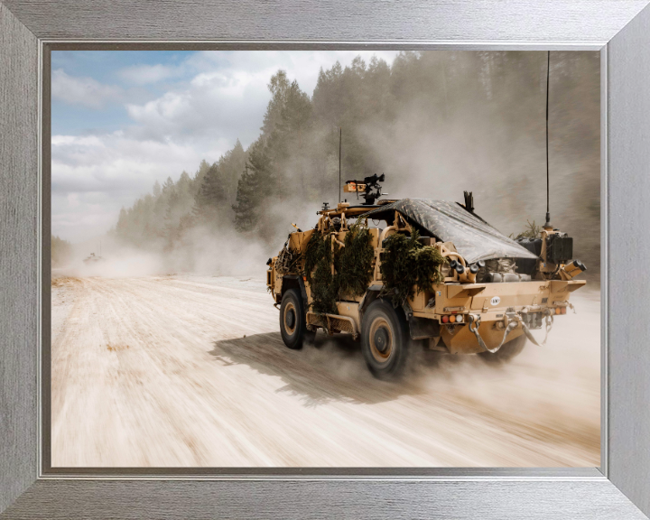 British Army Jackal 2 reconnaissance Vehicle Photo Print Wall Art Military Decor Poster Posters, Prints, & Visual Artwork Hampshire Prints 10 x 8 Silver Frame No