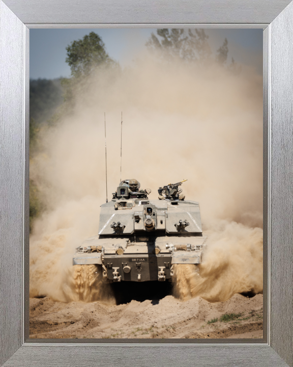 Challenger 2 Main Battle Tank Portrait 2024 British Army Vehicle Photo Print Wall Art Military Decor UK Posters, Prints, & Visual Artwork Hampshire Prints 10 x 8 Silver Frame No