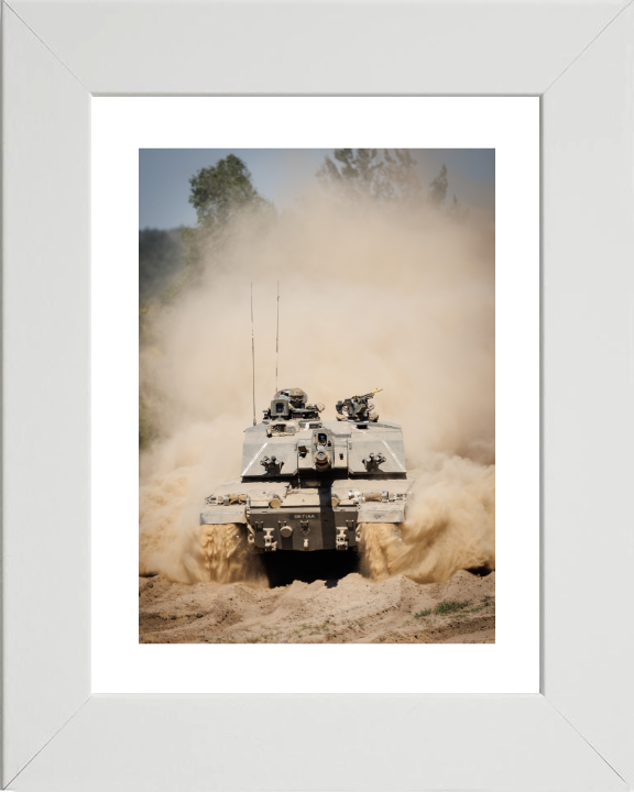 Challenger 2 Main Battle Tank Portrait 2024 British Army Vehicle Photo Print Wall Art Military Decor UK Posters, Prints, & Visual Artwork Hampshire Prints 10 x 8 White Frame Yes