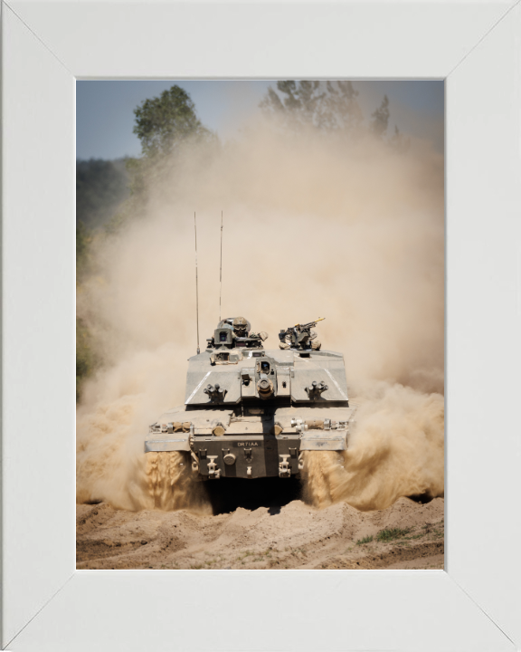 Challenger 2 Main Battle Tank Portrait 2024 British Army Vehicle Photo Print Wall Art Military Decor UK Posters, Prints, & Visual Artwork Hampshire Prints 10 x 8 White Frame No