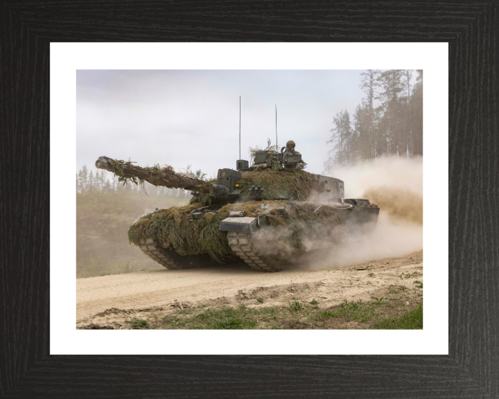 Challenger 2 Main Battle Tank at speed 2023 Photo Print - British Army Vehicle Posters, Prints, & Visual Artwork Hampshire Prints 10 x 8 Black Frame Yes