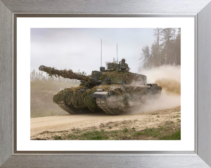 Challenger 2 Main Battle Tank at speed 2023 Photo Print - British Army Vehicle Posters, Prints, & Visual Artwork Hampshire Prints 10 x 8 Silver Frame Yes