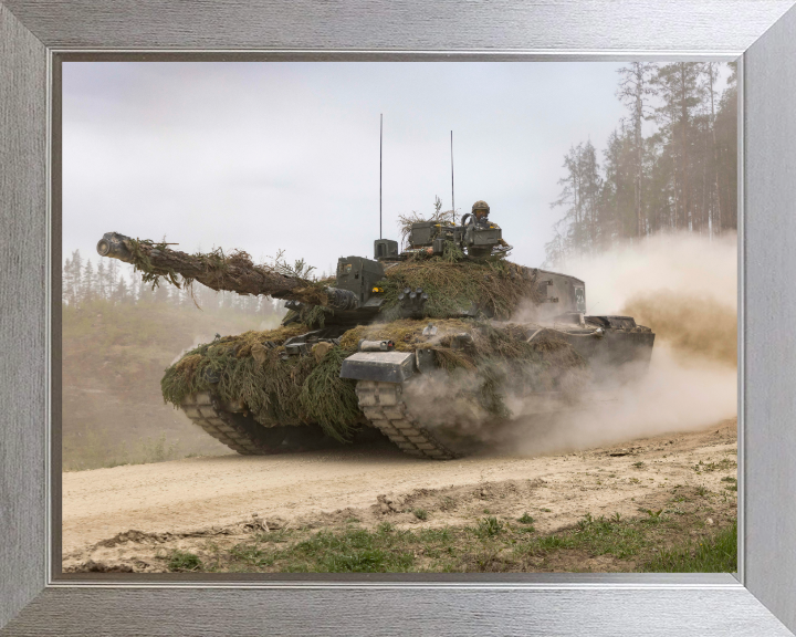 Challenger 2 Main Battle Tank at speed 2023 Photo Print - British Army Vehicle Posters, Prints, & Visual Artwork Hampshire Prints 10 x 8 Silver Frame No
