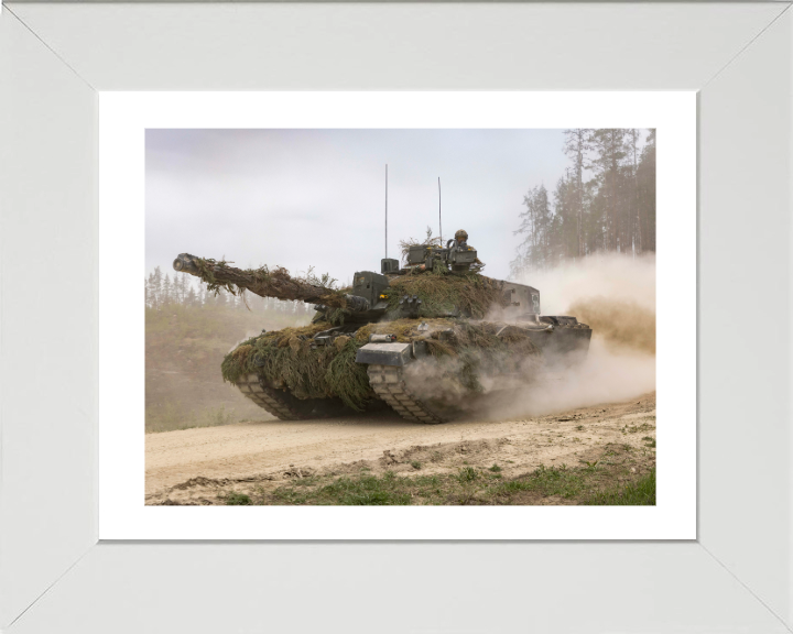 Challenger 2 Main Battle Tank at speed 2023 Photo Print - British Army Vehicle Posters, Prints, & Visual Artwork Hampshire Prints 10 x 8 White Frame Yes