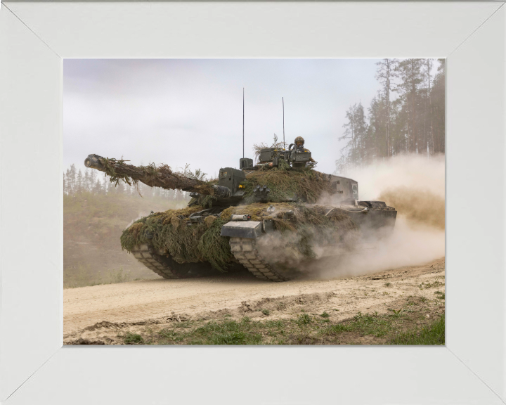 Challenger 2 Main Battle Tank at speed 2023 Photo Print - British Army Vehicle Posters, Prints, & Visual Artwork Hampshire Prints 10 x 8 White Frame No