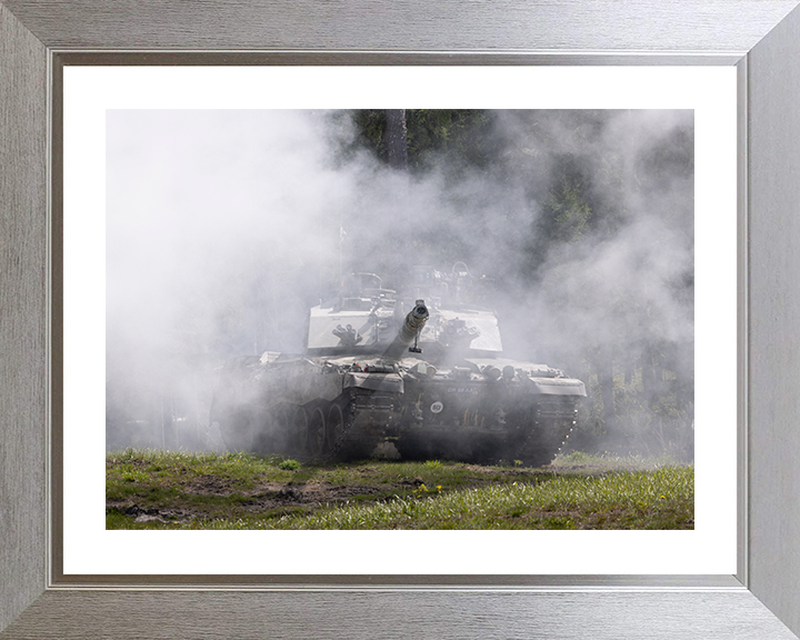 British Army Challenger 2 Main Battle Tank in Smoke Photo Print Wall Art Military Vehicle Decor Posters, Prints, & Visual Artwork Hampshire Prints 10 x 8 Silver Frame Yes