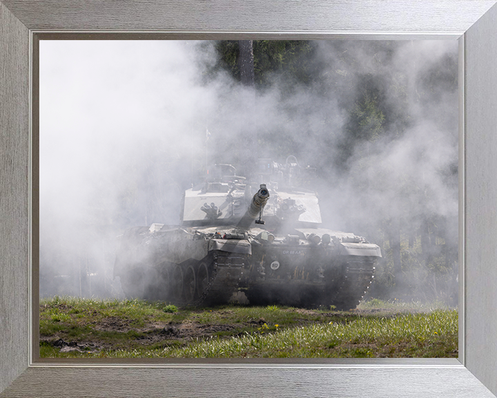 British Army Challenger 2 Main Battle Tank in Smoke Photo Print Wall Art Military Vehicle Decor Posters, Prints, & Visual Artwork Hampshire Prints 10 x 8 Silver Frame No