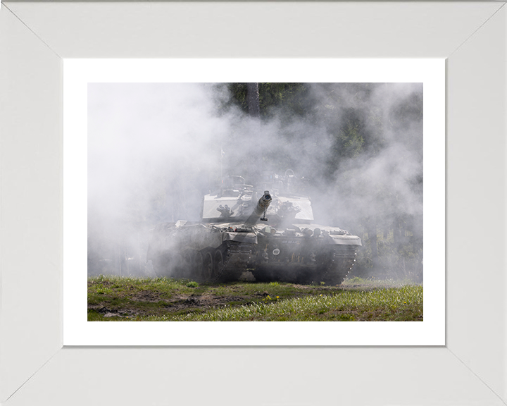 British Army Challenger 2 Main Battle Tank in Smoke Photo Print Wall Art Military Vehicle Decor Posters, Prints, & Visual Artwork Hampshire Prints 10 x 8 White Frame Yes