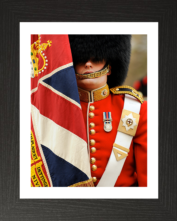 British Army Coldstream Guard with Regimental Colours Photo Print Wall Art Military Decor Posters, Prints, & Visual Artwork Hampshire Prints 10 x 8 Black Frame Yes