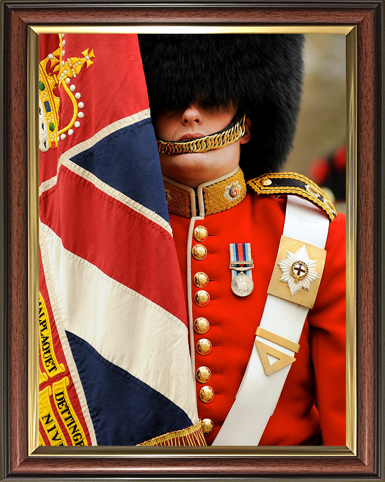 British Army Coldstream Guard with Regimental Colours Photo Print Wall Art Military Decor Posters, Prints, & Visual Artwork Hampshire Prints 10 x 8 Classic Frame No